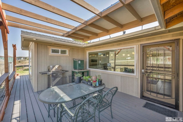 wooden terrace with grilling area