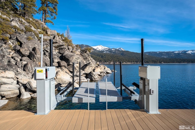 dock area featuring a water and mountain view