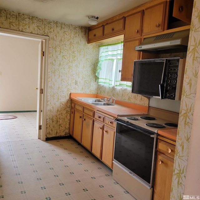 kitchen with sink and electric range oven