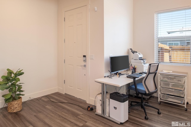 office area with wood-type flooring