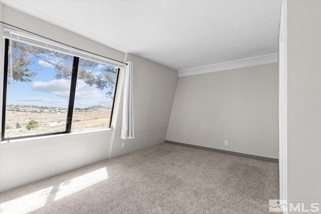 carpeted empty room featuring a textured ceiling