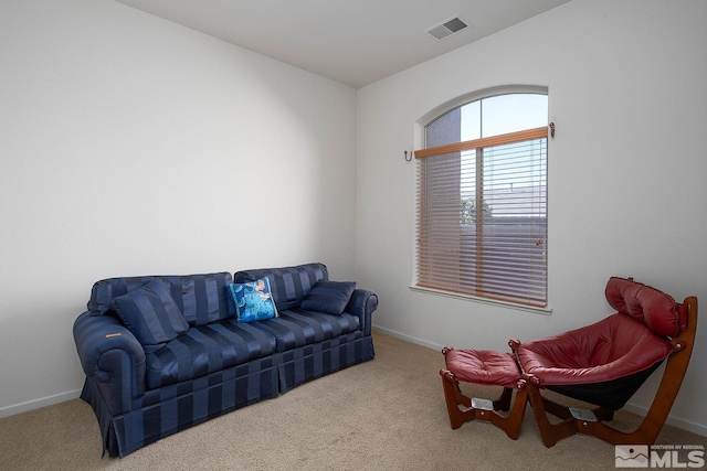 sitting room with light colored carpet