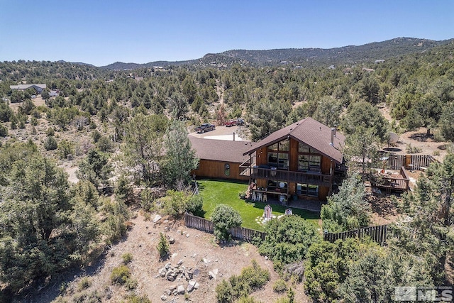 drone / aerial view featuring a mountain view