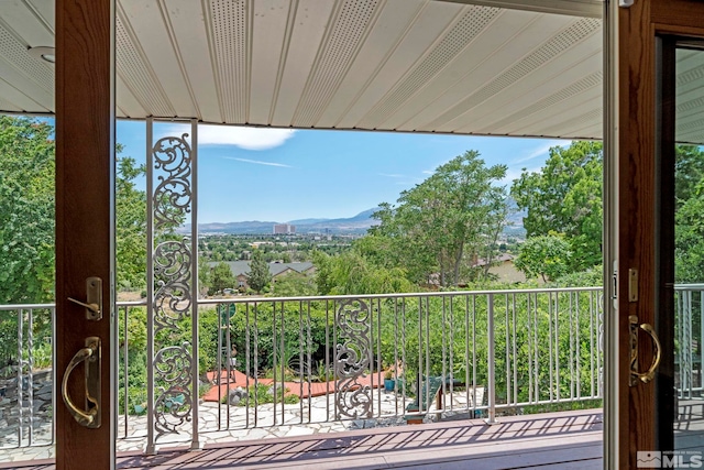 balcony featuring a mountain view