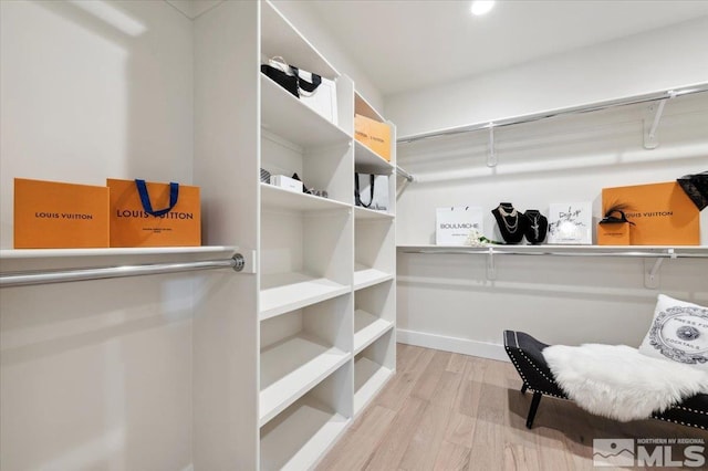 spacious closet with light hardwood / wood-style flooring