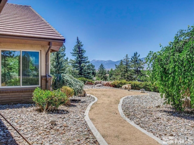 view of yard featuring a mountain view