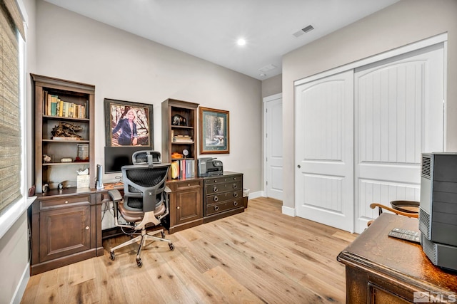 home office featuring light wood-type flooring