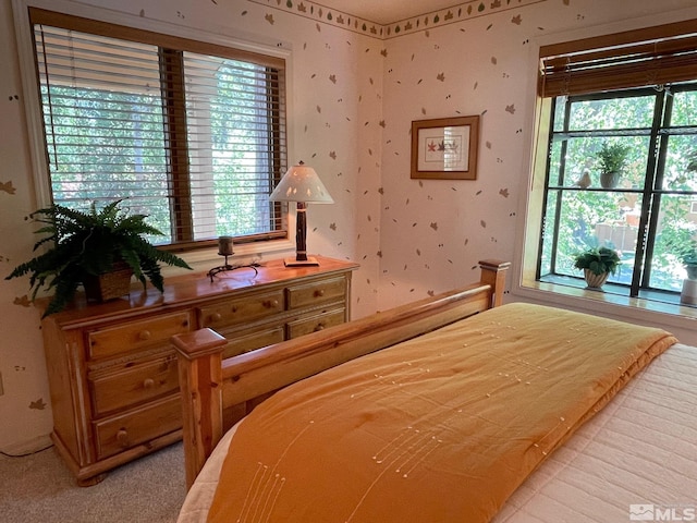 carpeted bedroom with multiple windows