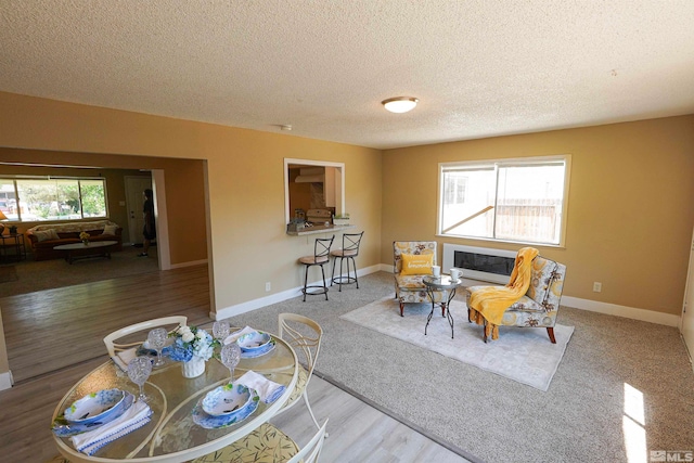 living room with hardwood / wood-style flooring, a textured ceiling, and a wealth of natural light