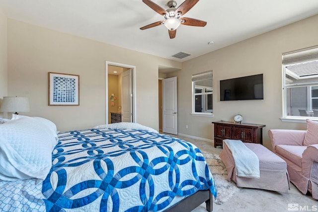 bedroom with carpet flooring and ceiling fan