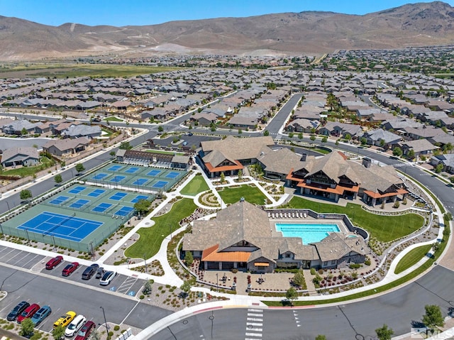 bird's eye view with a mountain view