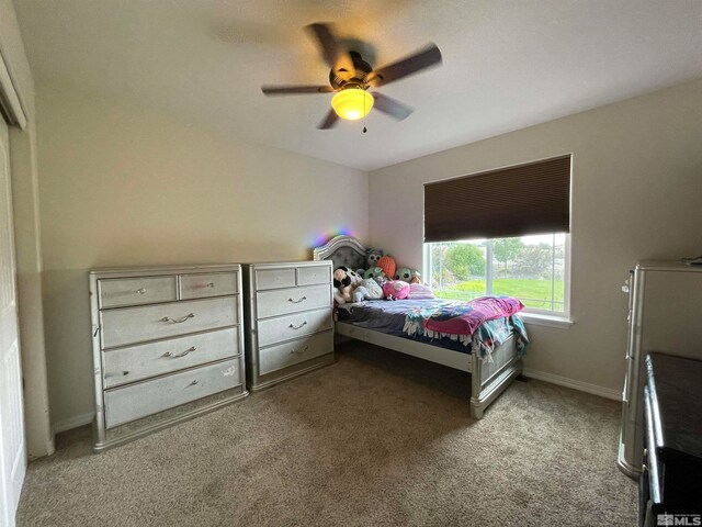 bedroom with carpet floors and ceiling fan