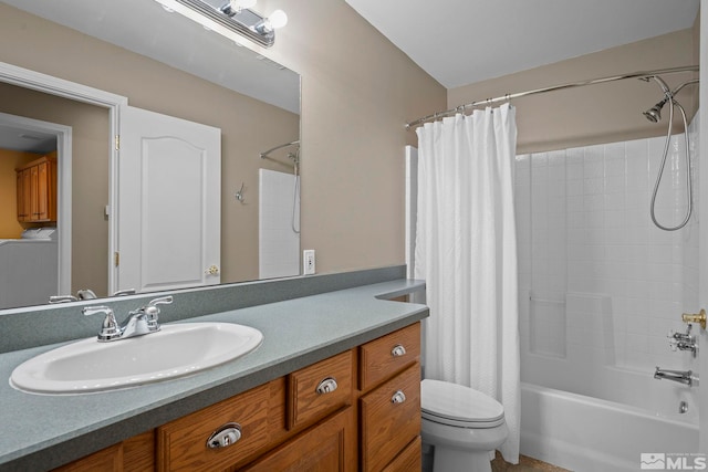 full bathroom with vanity, toilet, and shower / tub combo