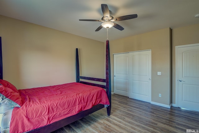 bedroom featuring ceiling fan and hardwood / wood-style floors