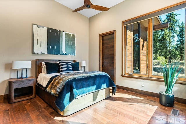 bedroom featuring ceiling fan and wood-type flooring