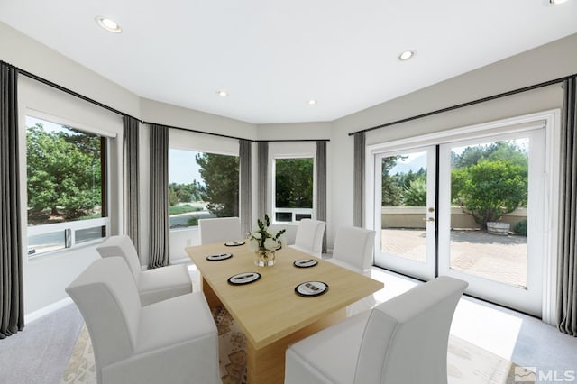 carpeted dining area featuring plenty of natural light