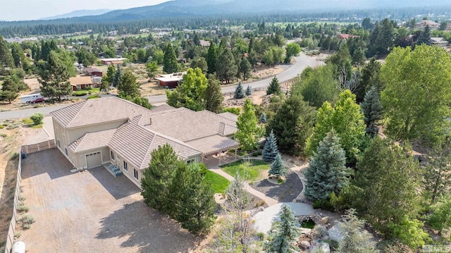 drone / aerial view featuring a mountain view