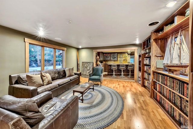 living room with light hardwood / wood-style flooring