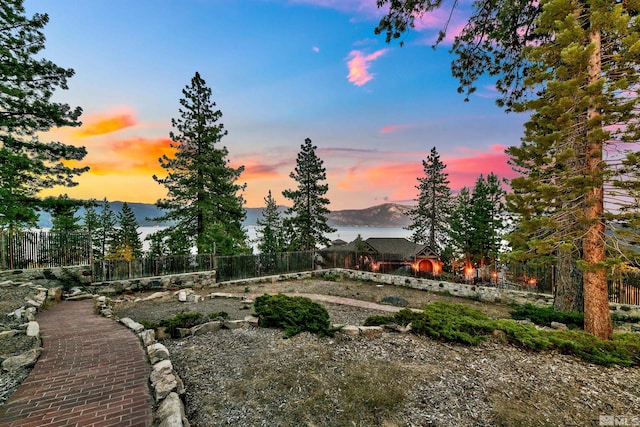 view of yard at dusk