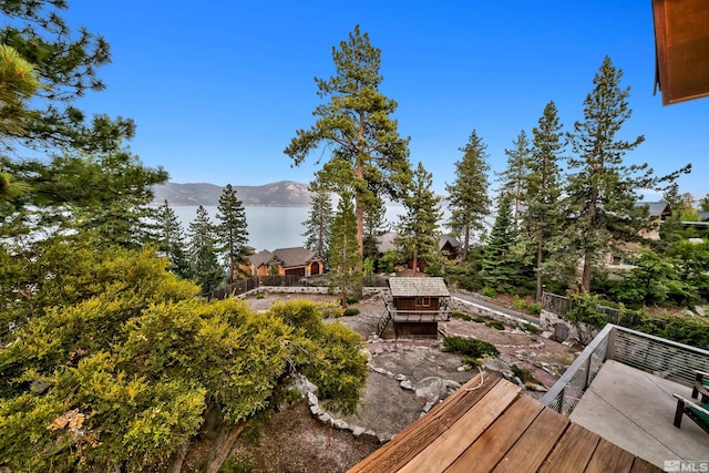 wooden terrace with a mountain view