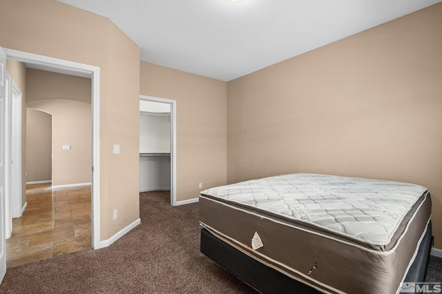 carpeted bedroom featuring a spacious closet and a closet