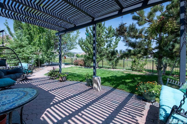 view of patio featuring a fenced backyard and a pergola