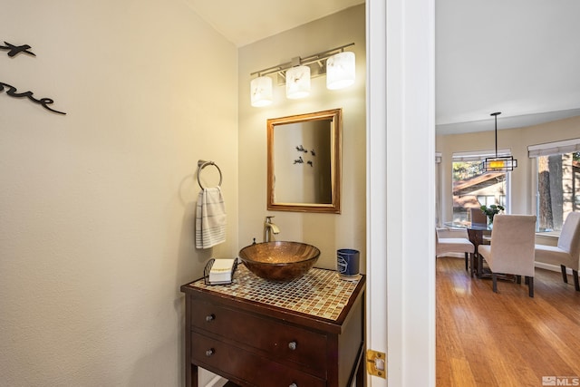 bathroom featuring wood-type flooring and vanity