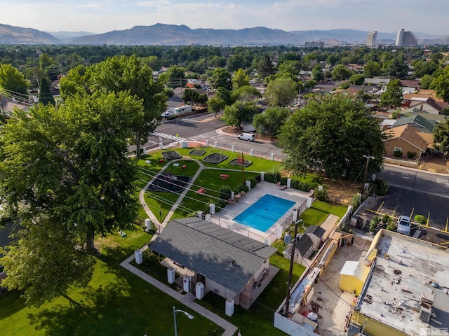 drone / aerial view with a mountain view