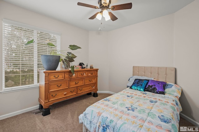 bedroom with carpet flooring and ceiling fan