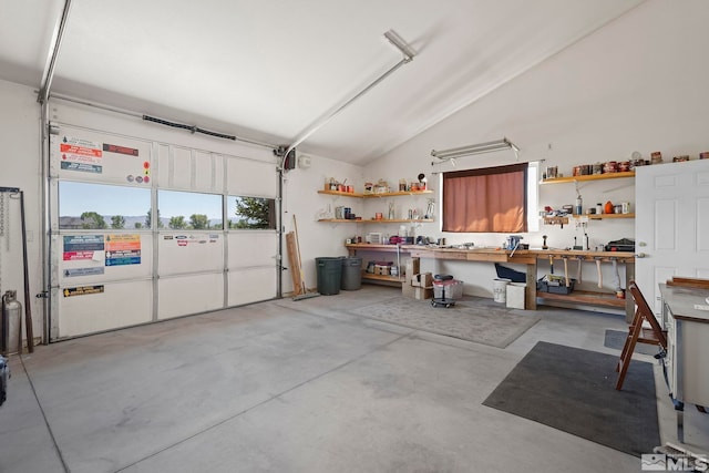 garage featuring a workshop area