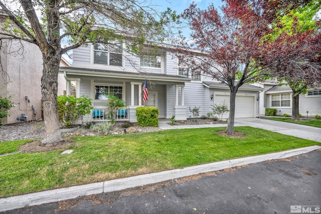 front facade featuring a porch and a front lawn