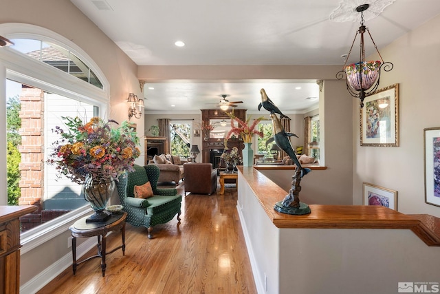 hallway with hardwood / wood-style flooring