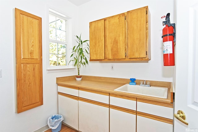 interior space featuring sink and hardwood / wood-style floors