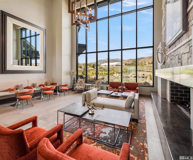 common area with a mountain view