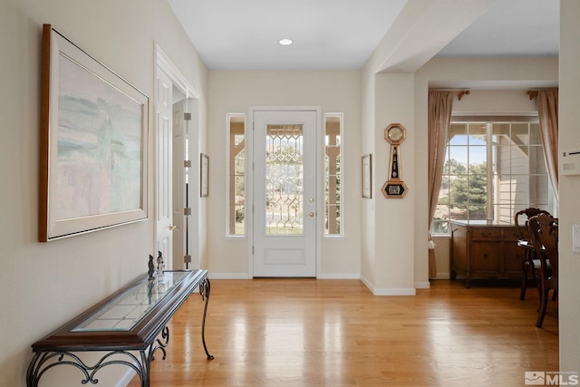 foyer entrance with light hardwood / wood-style floors