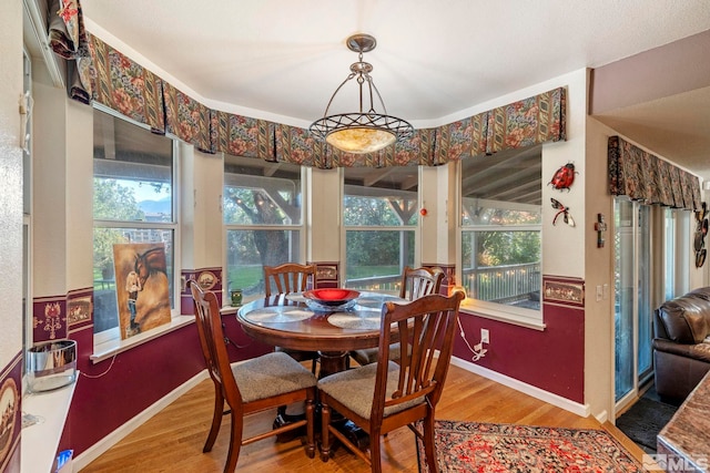 dining area featuring plenty of natural light, baseboards, and wood finished floors