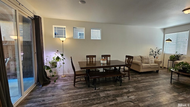 dining space featuring dark hardwood / wood-style floors