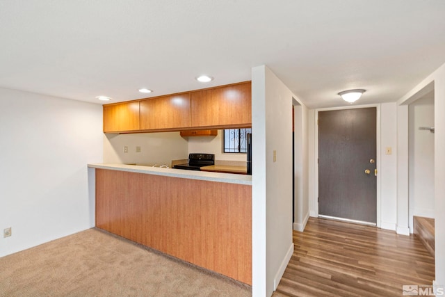 kitchen with black appliances and wood-type flooring