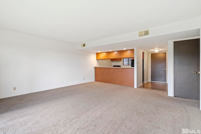 unfurnished living room with light carpet