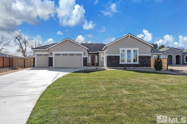 single story home featuring a garage and a front lawn