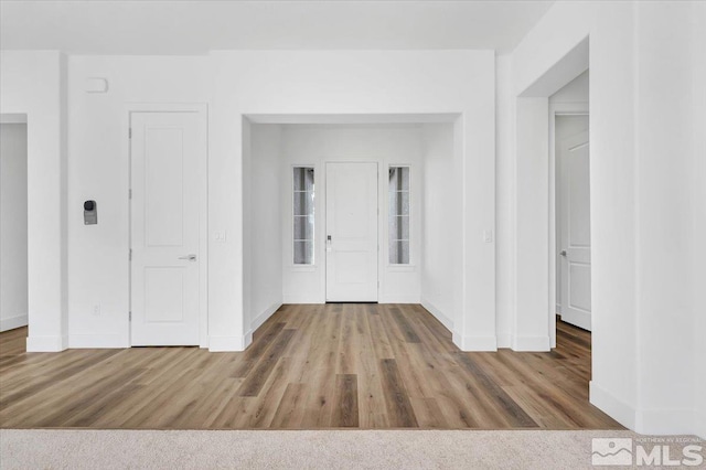 foyer entrance with light hardwood / wood-style floors