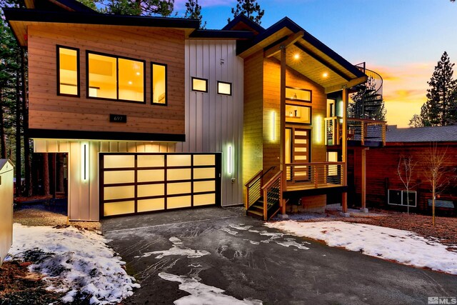 contemporary home featuring a garage