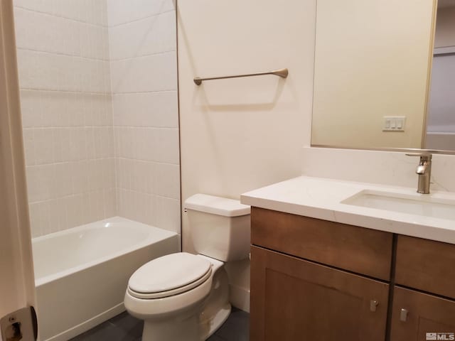 full bathroom featuring shower / bathing tub combination, vanity, and toilet