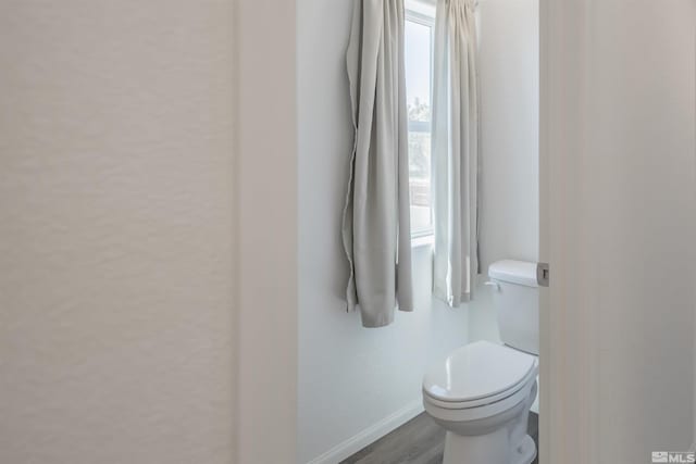 bathroom featuring toilet and wood-type flooring