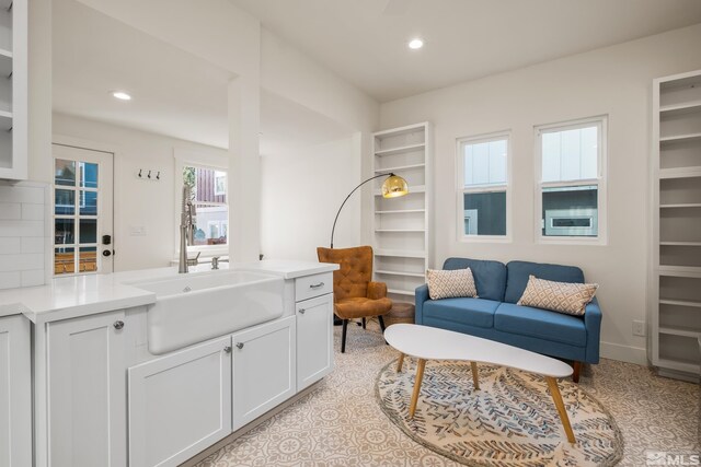 living area featuring sink