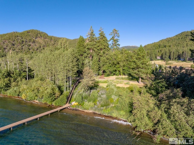 birds eye view of property featuring a water and mountain view