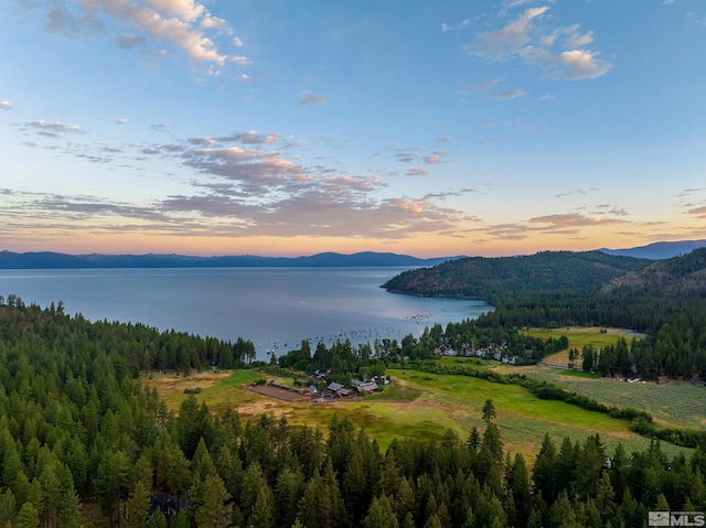 exterior space with a water and mountain view