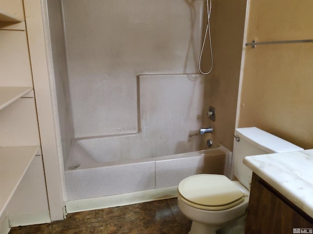 full bathroom featuring vanity, toilet, tile patterned floors, and tub / shower combination