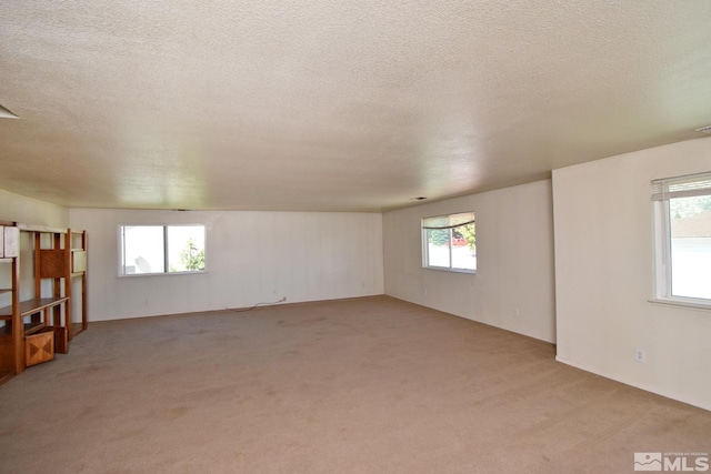 carpeted spare room featuring a wealth of natural light and a textured ceiling