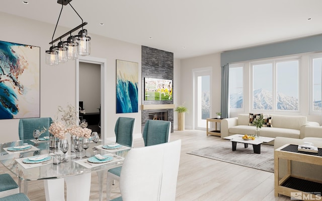 dining area with light hardwood / wood-style flooring